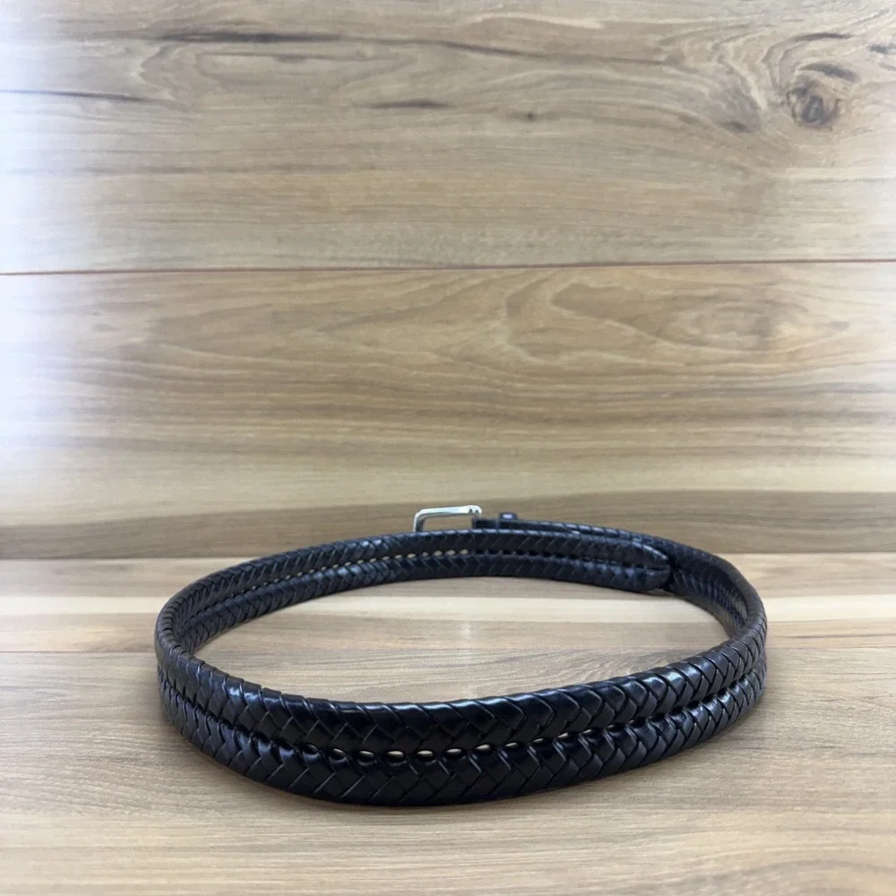 Fossil Mens Belt Size 34/85 Black Leather Woven Weave Business Casual